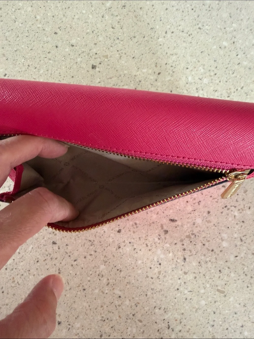 Michael Kors Hot Pink Saffiano Leather Continental Wallet with Gold Logo